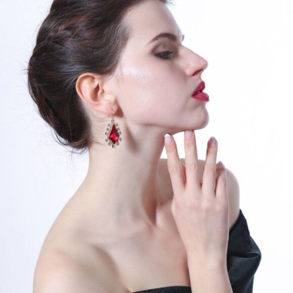 Blue Faceted Rhinestone Crystal Gold Statement Hook Dangle Earrings - Picture 2 of 6